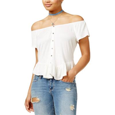 American Rag Womens Button Detail Peplum Blouse,, White, Medium