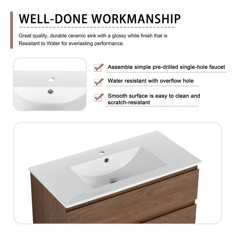 Bathroom Vanity With Sink In 24/30/36 Inch, Floating Bathroom Vanity With Soft Close Drawer