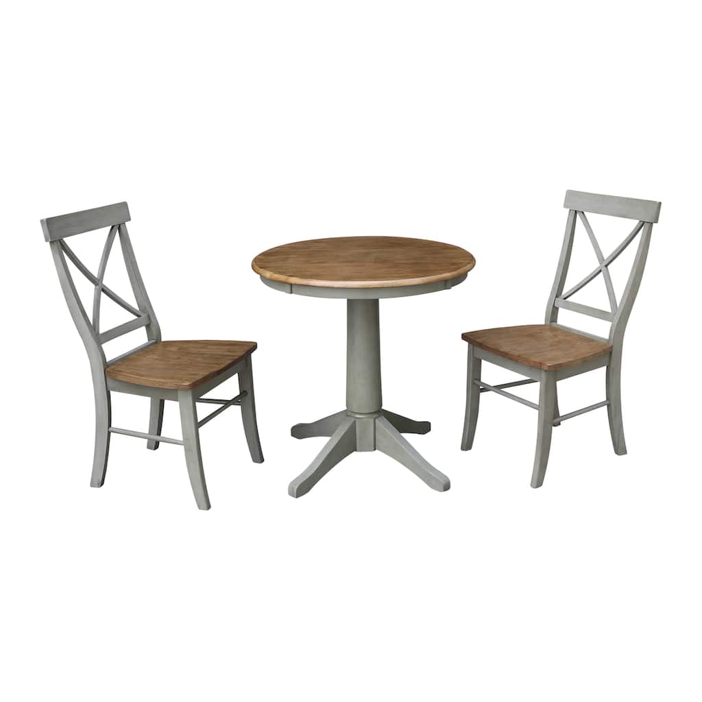 30" Round Top Pedestal Table With 2 X-Back Chairs - Set of 3 Pieces