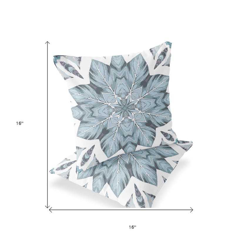 HomeRoots Set of Two 16" X 16" Blue and White Blown Seam Eclectic Indoor Outdoor Throw Pillow - 16.00' X '16.00' X '5.00