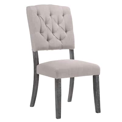 Beige and Weathered Grey Oak Tufted Back Side Chairs (Set of 2)