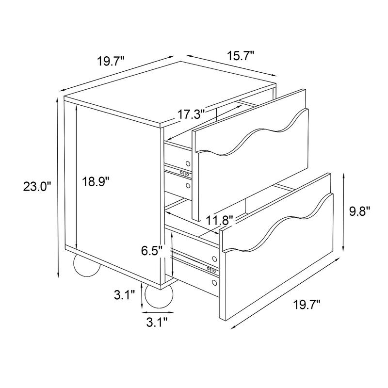 Wave Front 2 Drawers Nightstand Accent End Table Bedside Table