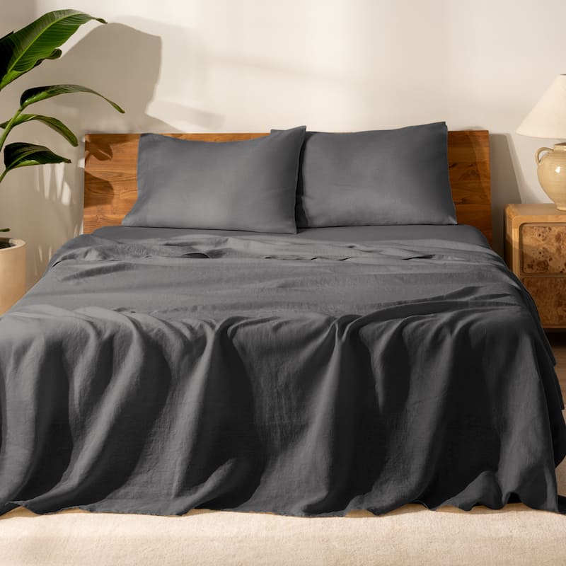 Bare Home Linen Sheet Set - Ultra-Soft Luxury - Full - Grey