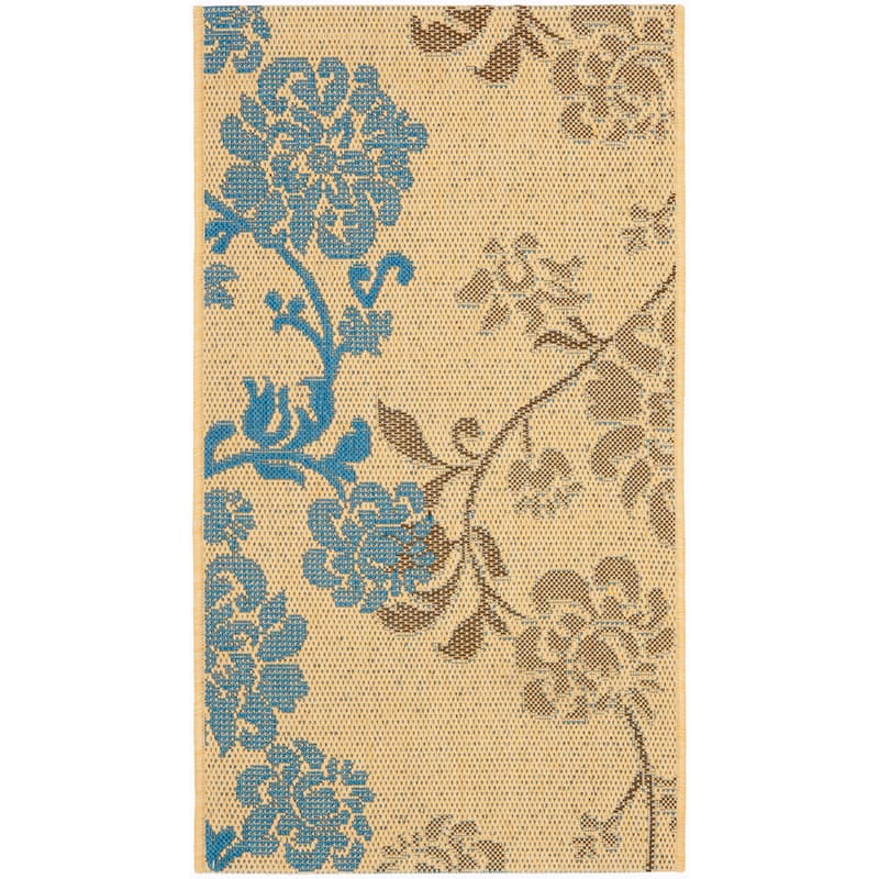 SAFAVIEH Courtyard Vernelle Arvyda Outdoor Waterproof Patio Backyard Rug - 2' x 3'7" - Natural Brown/Blue