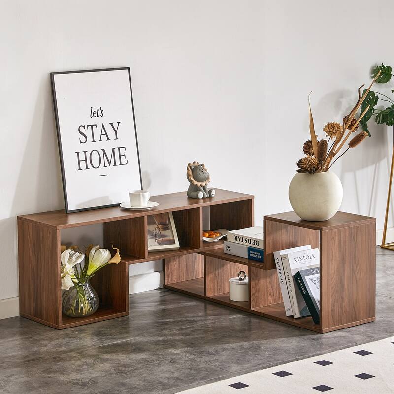 2 Pieces Cube TV Stand, L-Shaped TV Console Stand Entertainment Center with Open Storage Bookcase Shelf