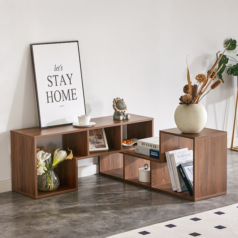 Modular 2-Piece L-Shaped TV Stand With Open Shelving, Customizable Media Console & Bookcase For Living Room ,
