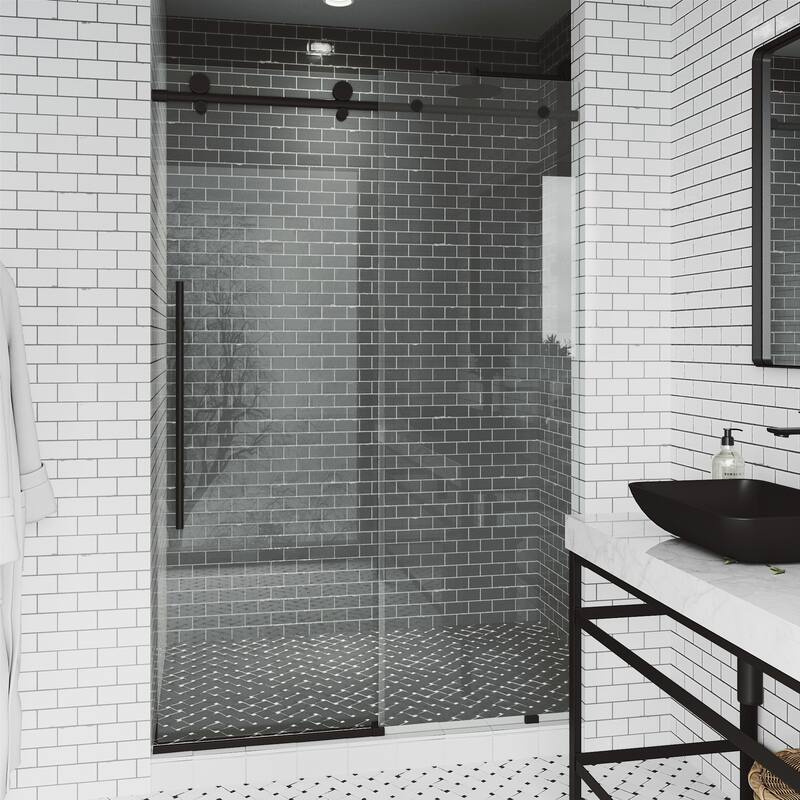 VIGO Elan E-Class Frameless Sliding Shower Door - 44" to 48" W x 76" H - Matte Black