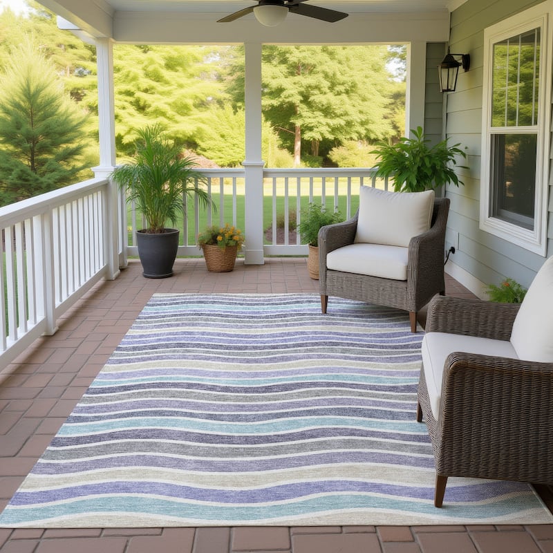 Machine Washable Indoor/ Outdoor Contemporary Stripe Chantille Rug