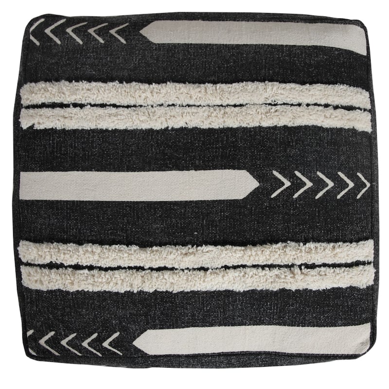 18" Black and White Chevron Stripe Square Pouf Ottoman