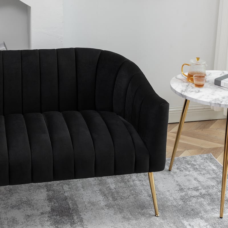 SEYNAR Modern Glam Comfy 50" Metal Legs Curved Sofa 2 Seaters Loveseat with Tufted Back