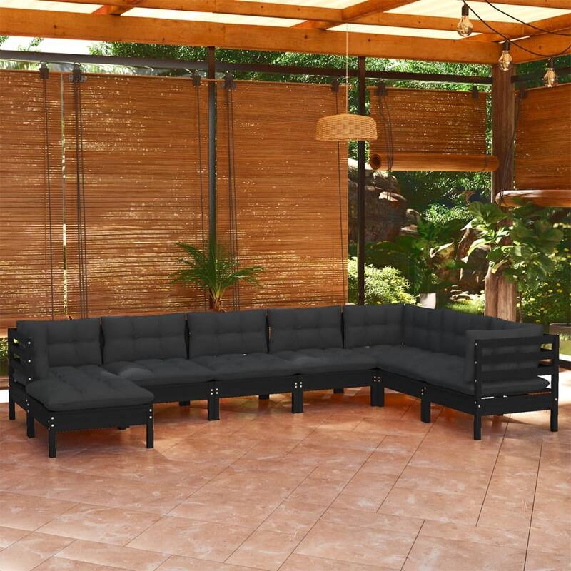 vidaXL Solid Pinewood Patio Lounge Set 9 Piece with Cushions Multi Colors