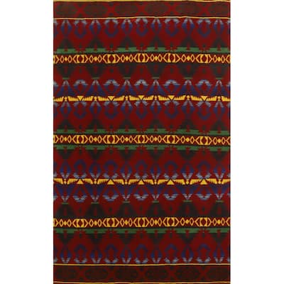 Hand-knotted Tribal Wool Red Geometric Oriental Area Rug - 8' 11'' X 6' 0''