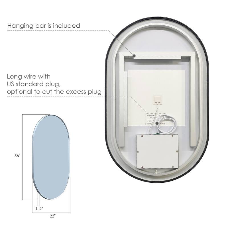Altair Oleggio Oval Framed in Matte Black Vanity LED Lighted Wall Mirror - 36 in.