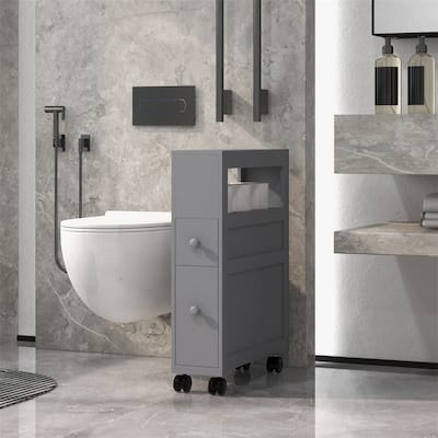 6.25"x20.5"x28.25" Wood Rolling Narrow Bathroom Side Storage Cabinet