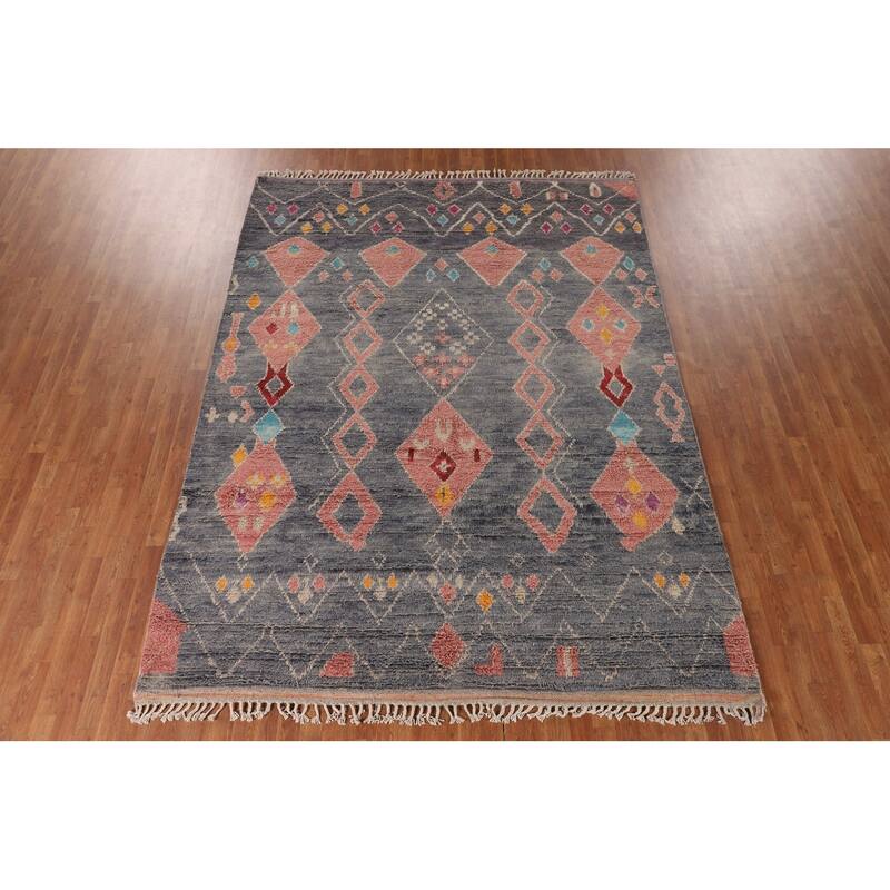 Tribal Moroccan Rug Handmade Oriental Wool Carpet - 7'10" x 10'8"