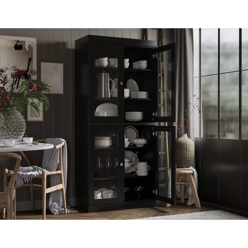 Palace Imports 100% Solid Wood Pantry Cabinet with Frosted, Clear Glass or Solid Doors and Adjustable Shelves