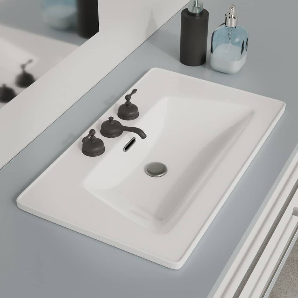 31.5" Lydia White Rectangular Drop In Bathroom Sink with Overflow and 8" Widespread Faucet Holes