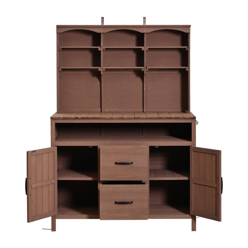 Roomfitters Outdoor Garden Potting Bench with Storage Hutch, Potting Table with Drawers and Cabinets, Shelves