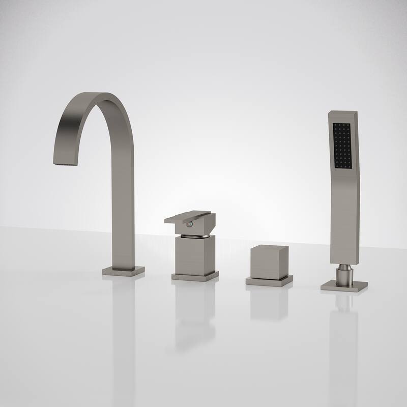 Modern Deck Mounted Bathtub Faucet Set with Diverter And Handheld Sprayer - White