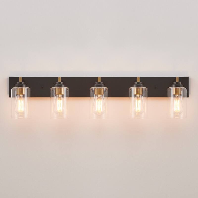 KAWOTI 5-Light Bathroom Vanity Light with Clear Glass Shade