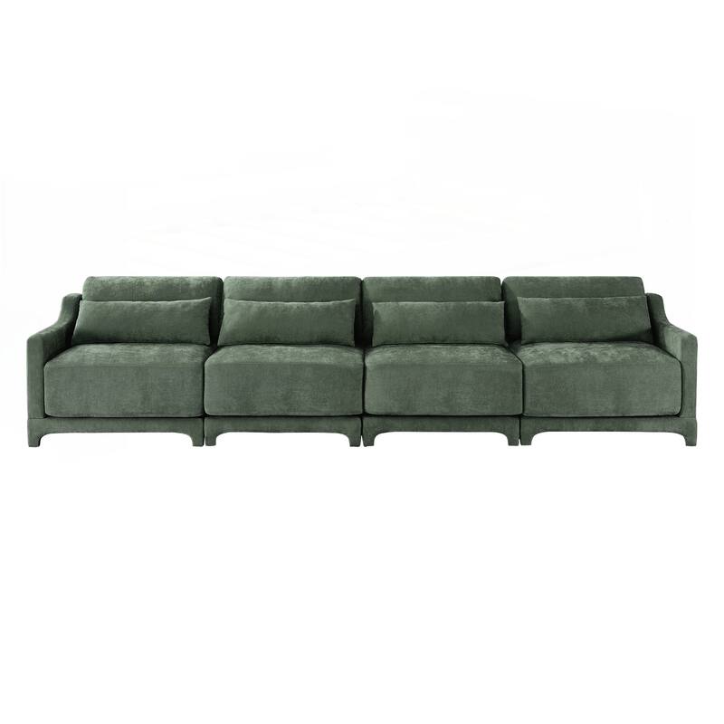 Four seater chenille sofa with lumbar pillow