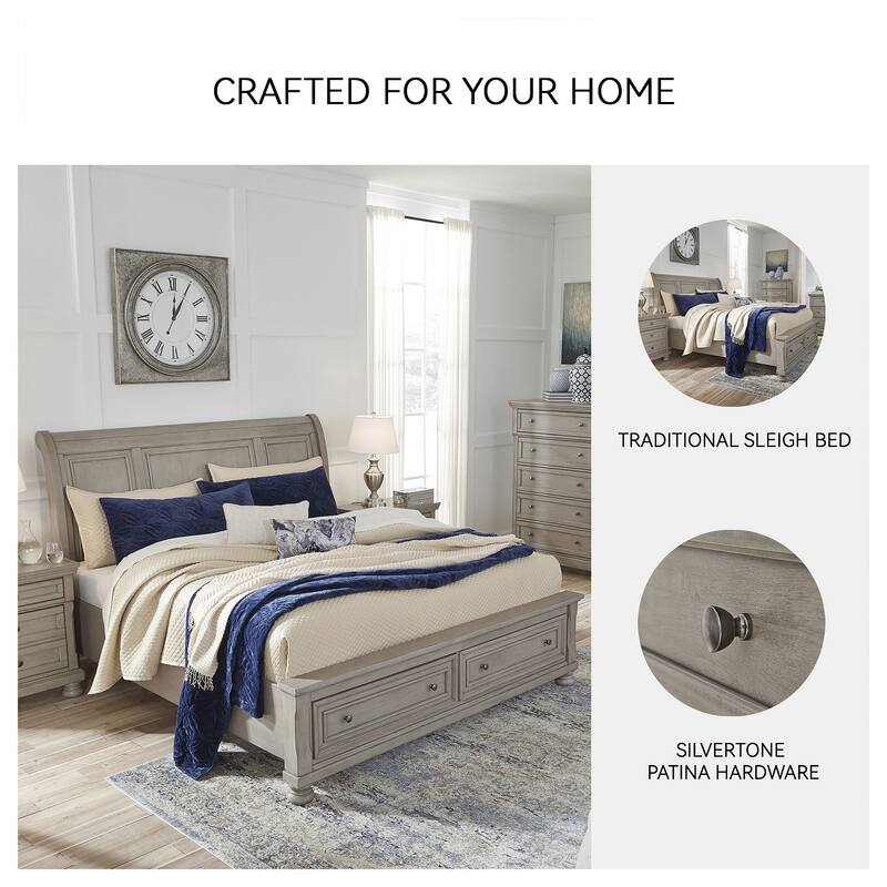 Lettner Light Gray Sleigh Bed with Storage