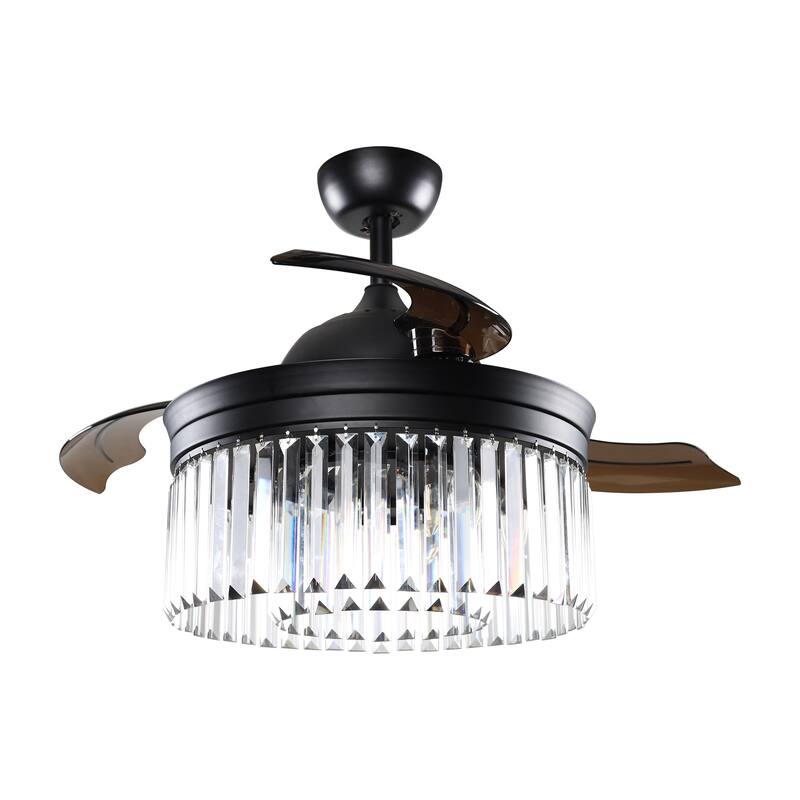 42" Modern Retractable 3-Blade Crystal LED Ceiling Fan with Remote