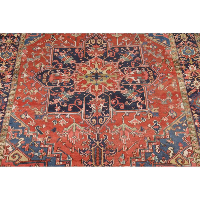 Vegetable Dye Heriz Serapi Persian Antique Rug Handmade Wool Carpet - 7'8" x 10'7"