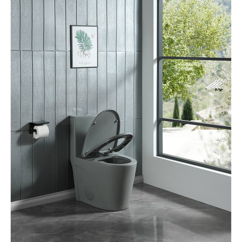 1.1/1.60 GPF Dual-Flush One Piece Toilet, Water-Saving Elongated Comfort Height Floor Mounted - LIGHT GREY