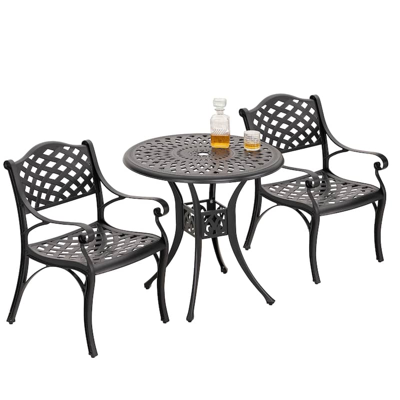 Outdoor 2-Person Cast Aluminum Bistro Set with 2" Umbrella Hole