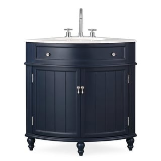 24-Inch Benton Collection Corner Bathroom Vanity with Single Shelf Cabinet, White Quartz Countertop, and Ceramic Sink