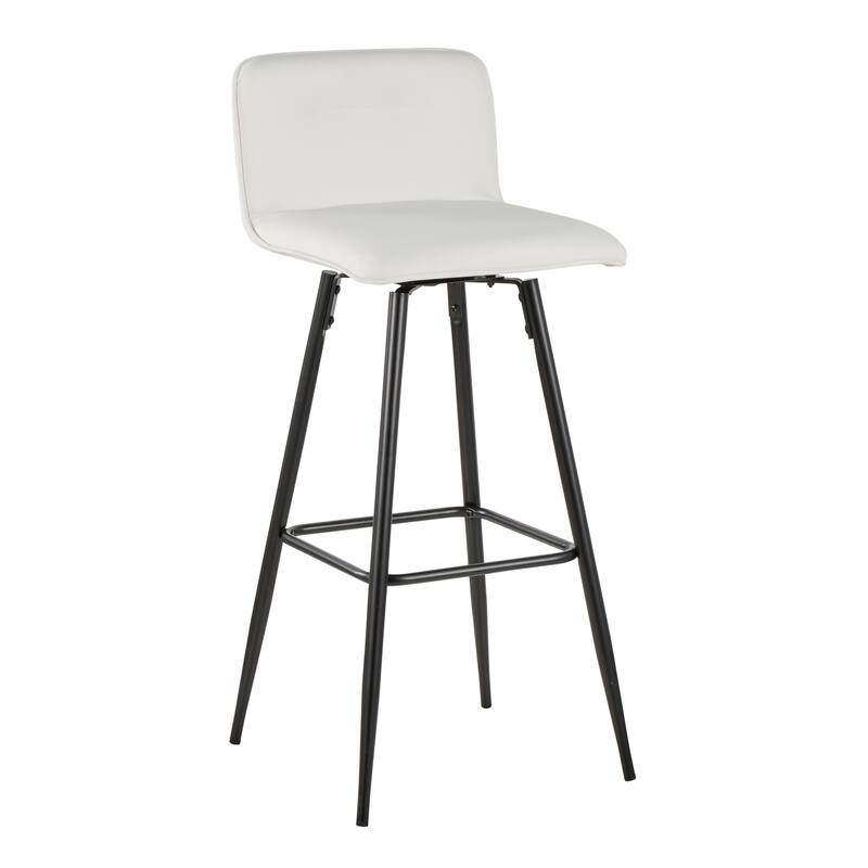 Porch & Den Kerby 30" Fixed-Height Swivel Bar Stool with Metal Legs & Square Footrest (Set of 2) - White Faux Leather