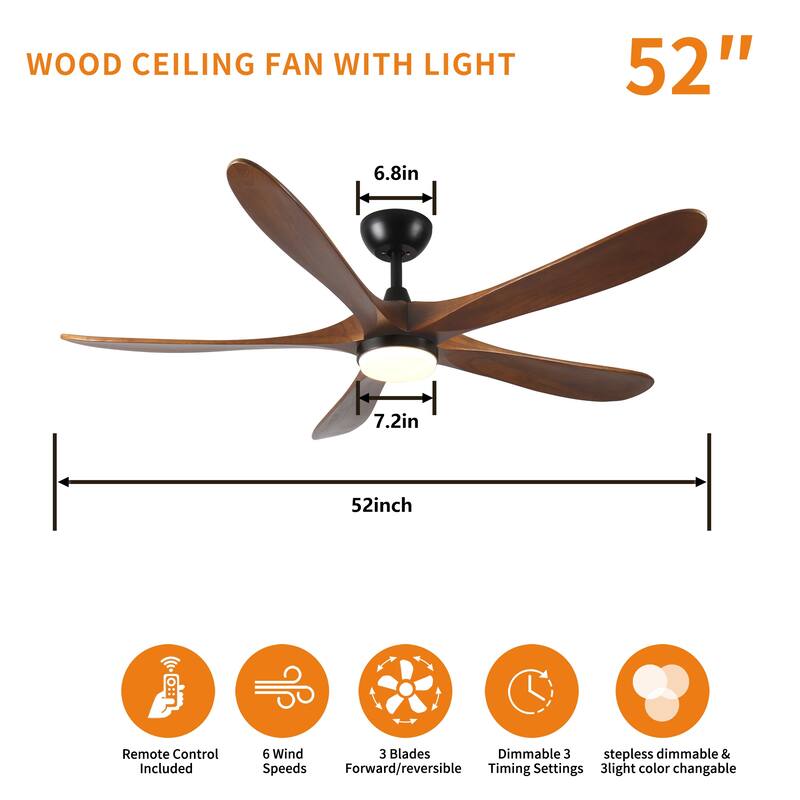 Quiet Energy-Efficient Reversible DC Motor Ceiling Fan with 3 Dimmable Light Colors, 6-Speed Remote Control