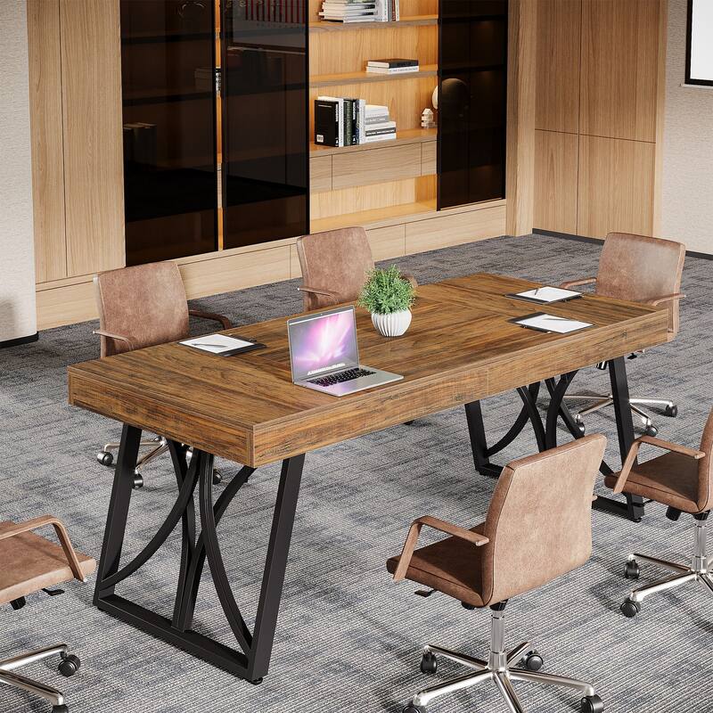 63-Inch Conference Table for 6-8 People, Rectangular Meeting Table - Black and Brown