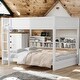 preview thumbnail 18 of 32, Queen over Queen Bunk Bed with Storage Cabinets and USB Ports White