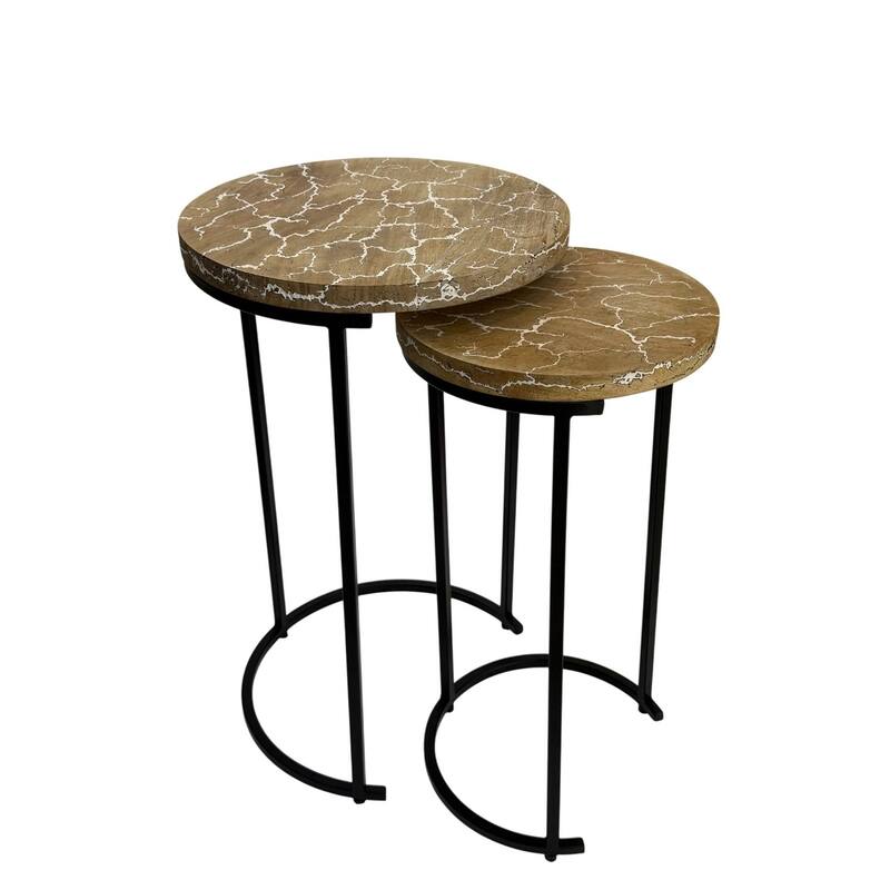 Electra Round Nesting Accent Table Set - Mango Wood Table With Lightning Vein Design Furniture
