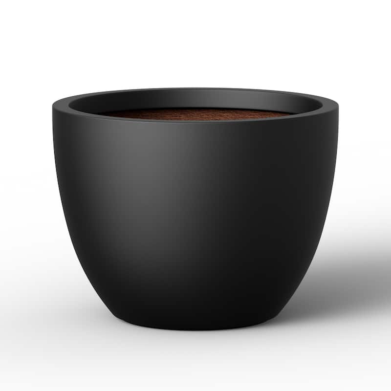 Concrete Round Planter with Enhanced Interior Pot with Drainage Holes - 14.2 x 10.5 in - Charcoal Black(Enhanced Interior)