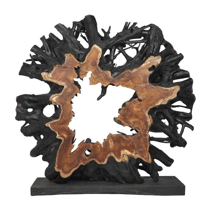 Teak Wood Abstract Handmade Large Oversized Tree Root Floor Decorative Sculpture - Brown or Light Brown - Roche River Decor