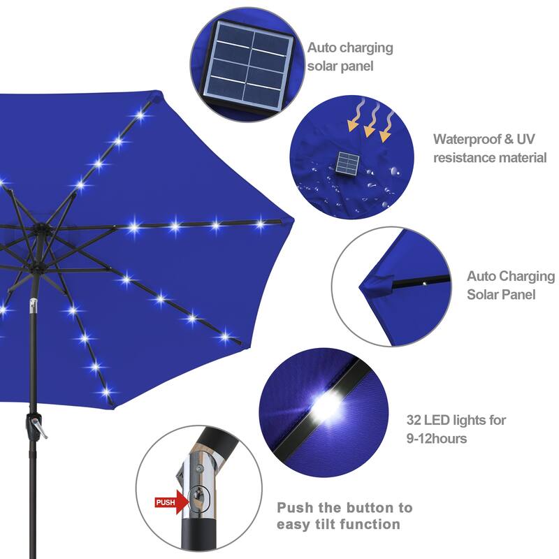 ABCCANOPY 10.5FT Outdoor Patio Solar Umbrella with 32LED Lights