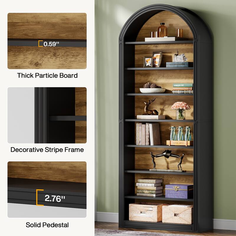 79.5" Tall Arched Bookcase with Storage Shelves