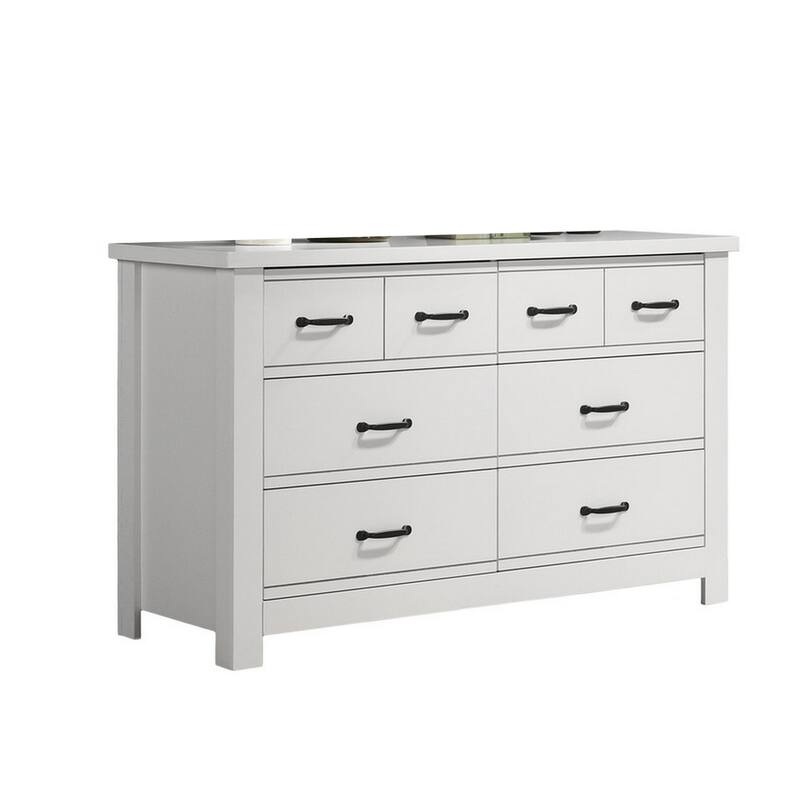 Wide 6-Drawer Crisp White Dresser with Black Handles, Smooth Glide Drawers, and Clean Modern Bedroom Design