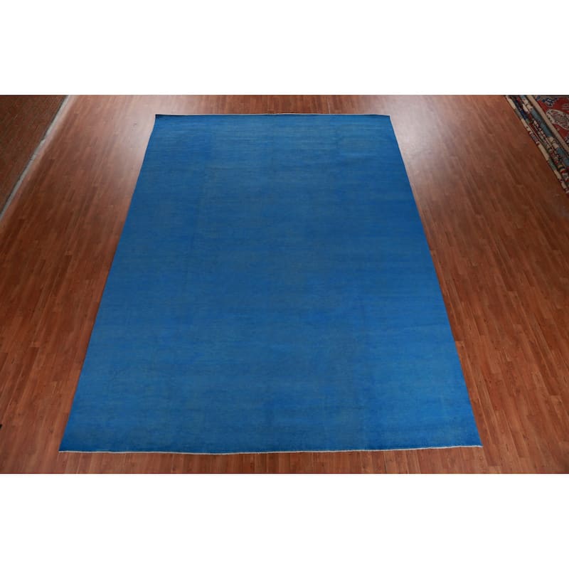 Hand Knotted Oriental 100% Wool Carpet Modern Solid Navy Blue & Blues Gabbeh Area Rug - 13' 10'' X 10' 2''