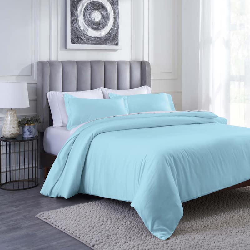 Superior Modal From Beechwood 400 Thread Count Solid Duvet Cover Set - Light Blue - King - Cal King