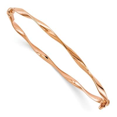 Curata 14k Rose Gold Twisted Hinged Cuff Stackable Bangle Bracelet