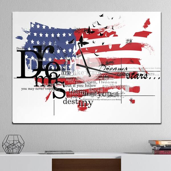 slide 2 of 9, Designart 'Vintage Fashion USA Flag' Oversized Vintage Wall CLock 40 in. wide x 30 in. high