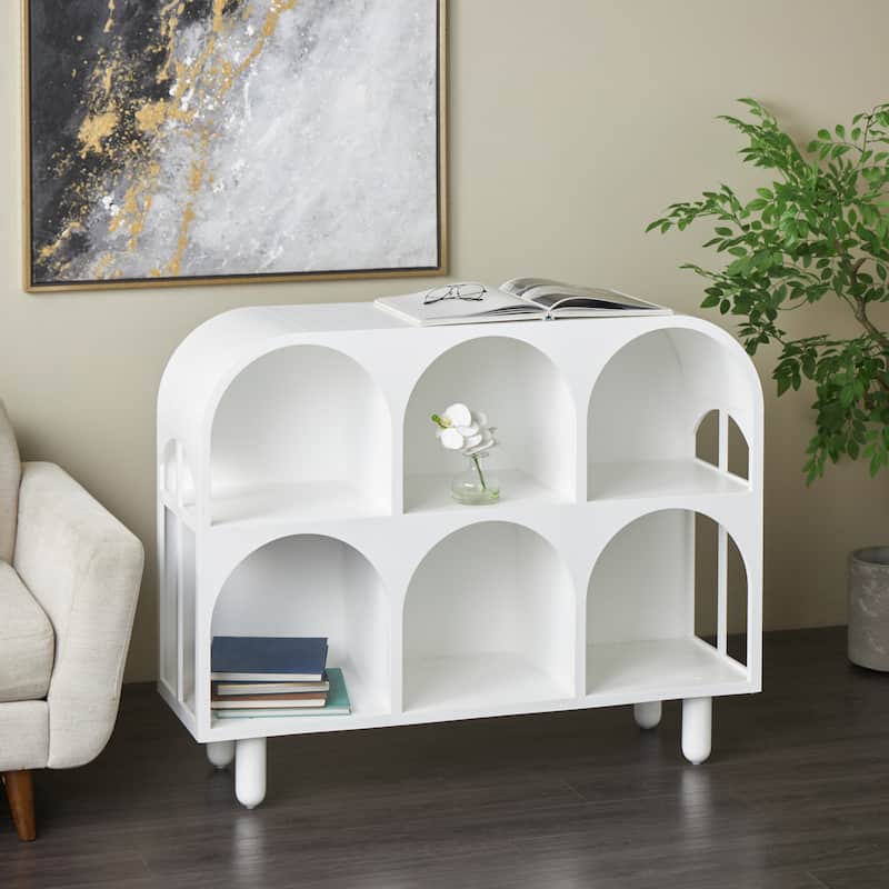 Wooden Geometric Handmade 6 or 4 Shelf Console Table - White - Roche River Decor