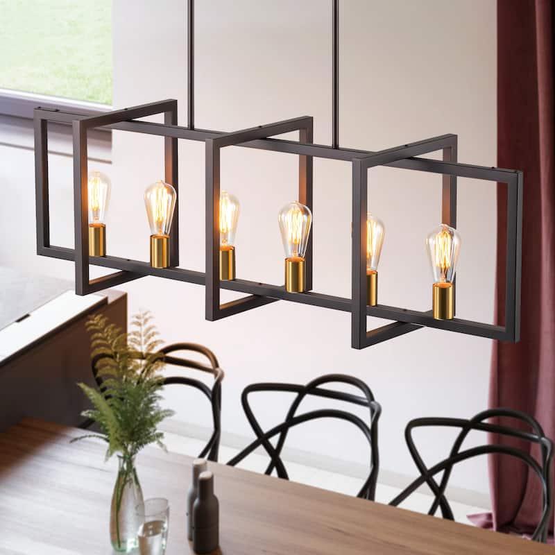 6/7-Light Industrial Pendant Lights Kitchen Island Lantern Farmhouse Linear Chandelier - Oil- Rubbed Bronze