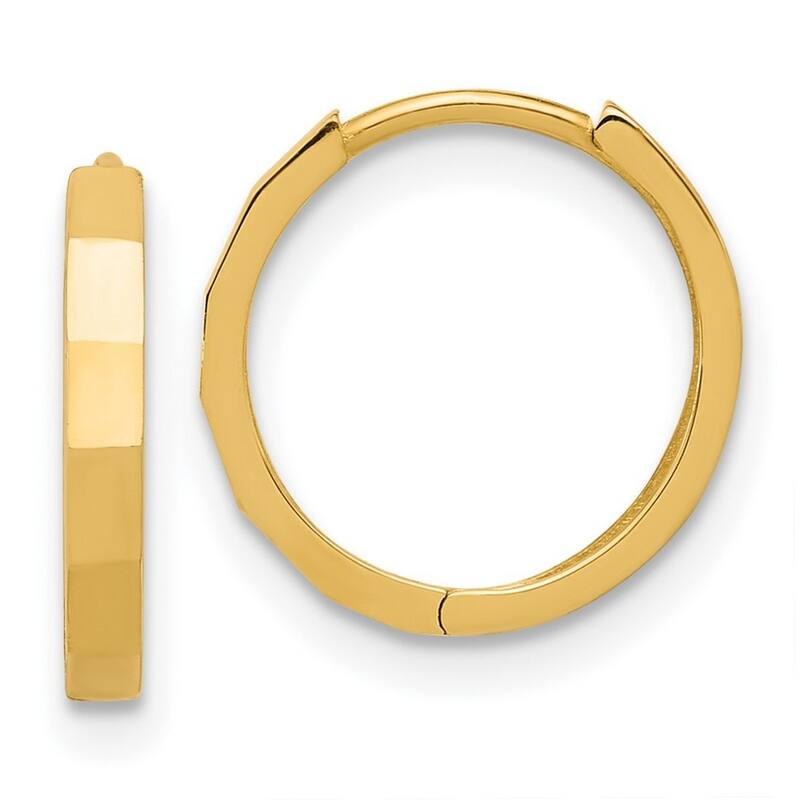 Curata 14k Yellow Gold Polished and Sparkle Cut Hinged Hoop Earrings - 13.2x13.1mm