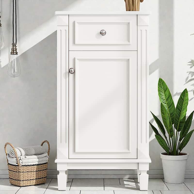 18" French Style Bathroom Vanity with Ceramic Sink, Freestanding Single Vanity with Soft-Close Door - White