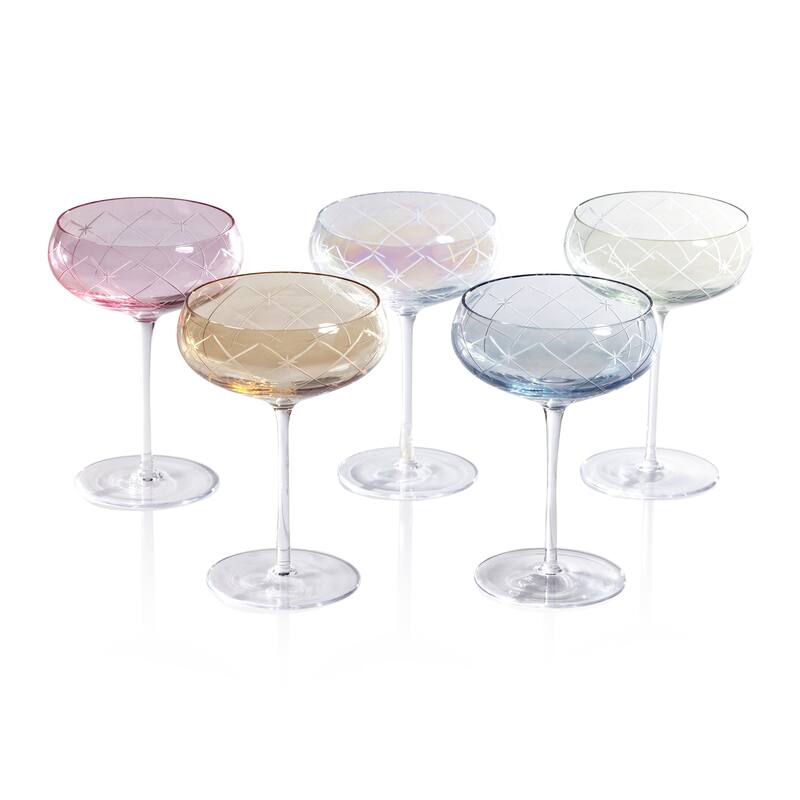 Audrey 4-Piece Set Hand Etched Coupe Glasses